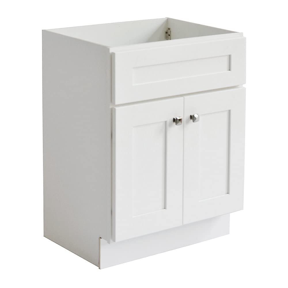 Design House Brookings 24" White Bathroom Vanity Cabinet - Freestanding Solid Wood Sink Base with Soft-Close Doors