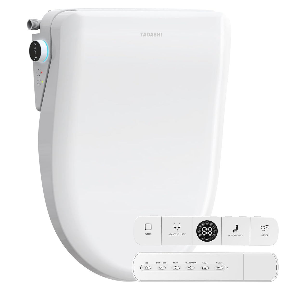 Tadashi Smart Bidet Toilet Seat Elongated - Instant Warm Water, Heated Seat, Dryer, Remote & Knob Control, Soft Close