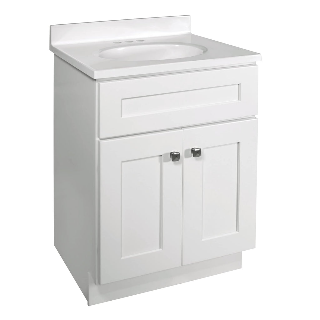 Design House Brookings 24" White Bathroom Vanity Cabinet - Freestanding Solid Wood Sink Base with Soft-Close Doors