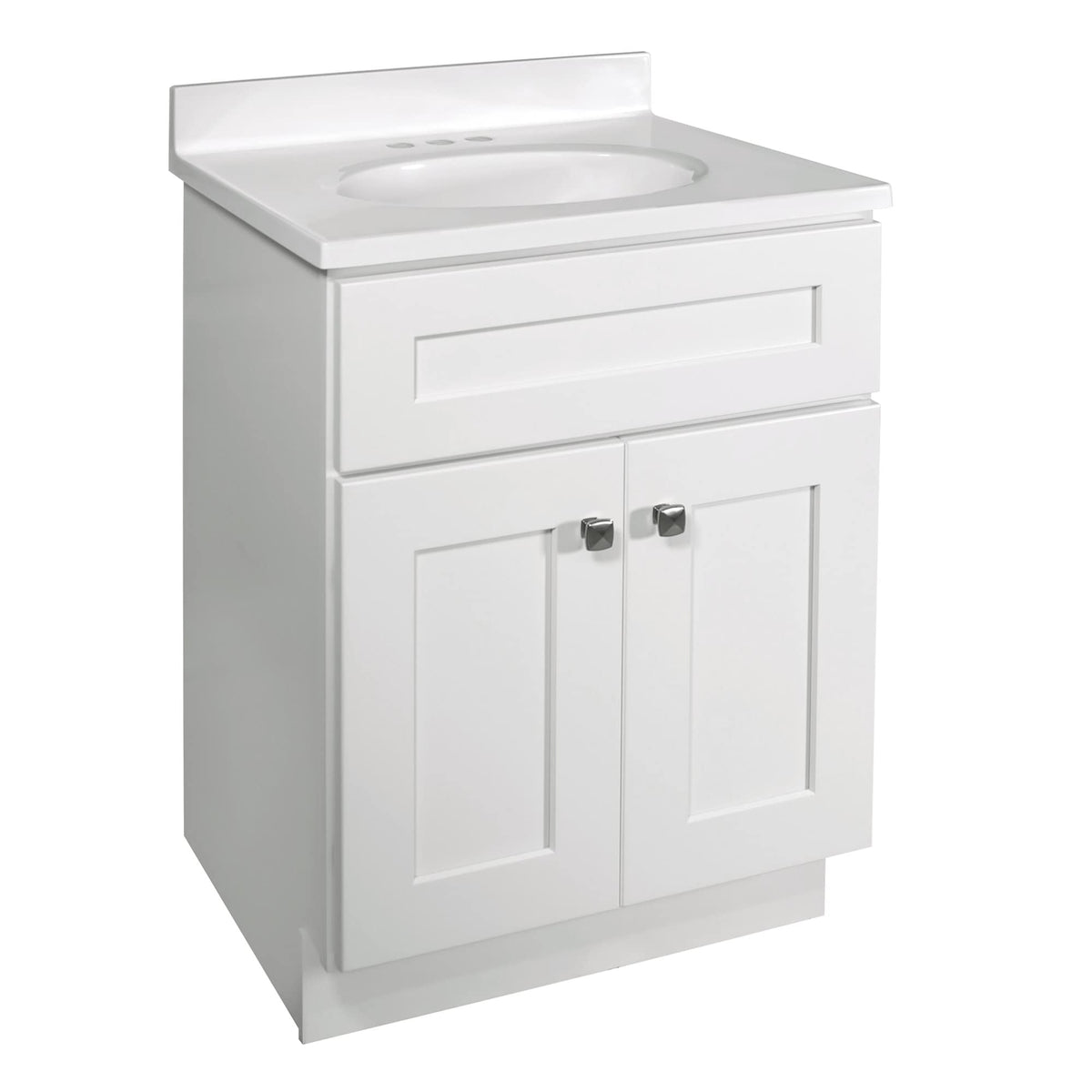 Design House Brookings 24" White Bathroom Vanity Cabinet - Freestanding Solid Wood Sink Base with Soft-Close Doors