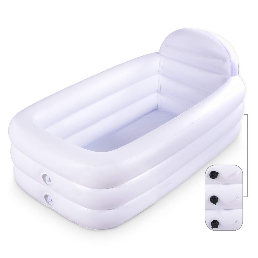 HIWENA Inflatable Portable Bathtub - Adult-Size Freestanding Soaking Tub with Large Backrest, White PVC Spa Bath