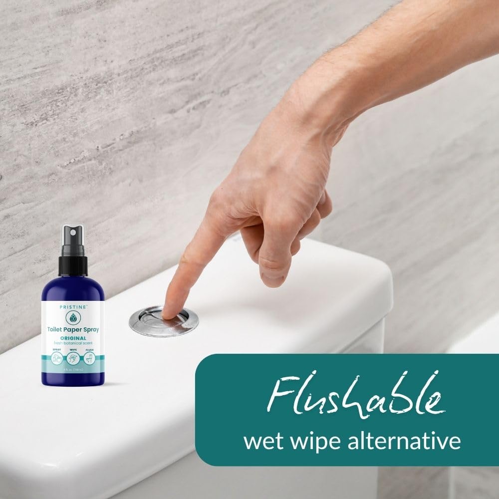 PRISTINE Toilet Paper Spray - Flushable Wipe Alternative, Bidet Spray for Bathroom, Portable Cleansing Solution