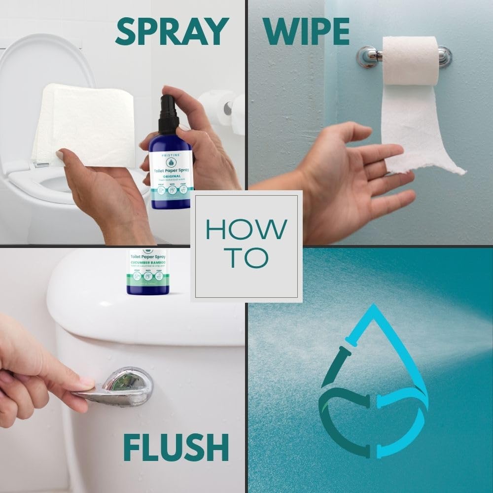 PRISTINE Toilet Paper Spray - Flushable Wipe Alternative, Bidet Spray for Bathroom, Portable Cleansing Solution
