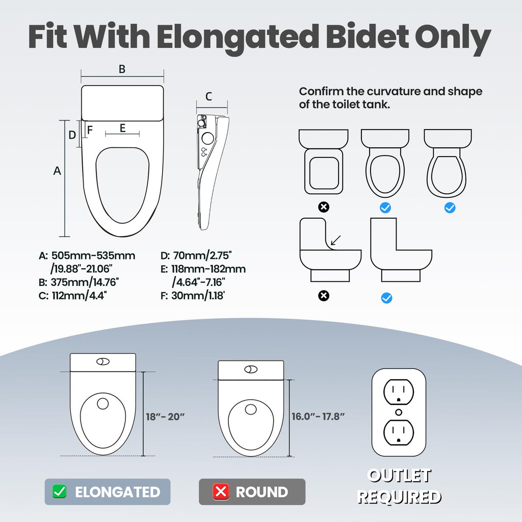 Tadashi Smart Bidet Toilet Seat Elongated - Instant Warm Water, Heated Seat, Dryer, Remote & Knob Control, Soft Close