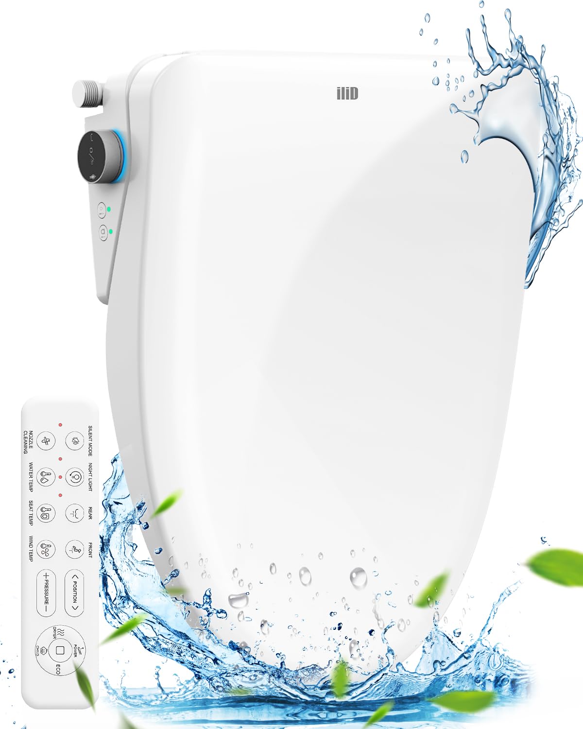 iliD Smart Electric Bidet Toilet Seat Elongated - Instant Warm Water, Heated Seat, Remote Control, Soft Close Lid
