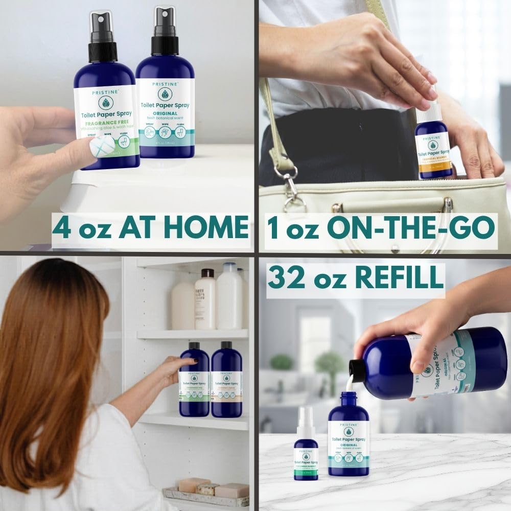 PRISTINE Toilet Paper Spray - Flushable Wipe Alternative, Bidet Spray for Bathroom, Portable Cleansing Solution