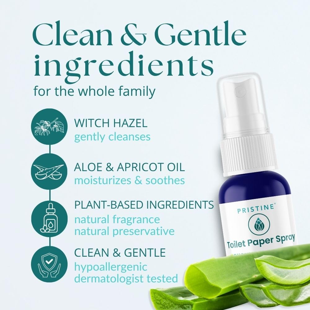 PRISTINE Toilet Paper Spray - Flushable Wipe Alternative, Bidet Spray for Bathroom, Portable Cleansing Solution