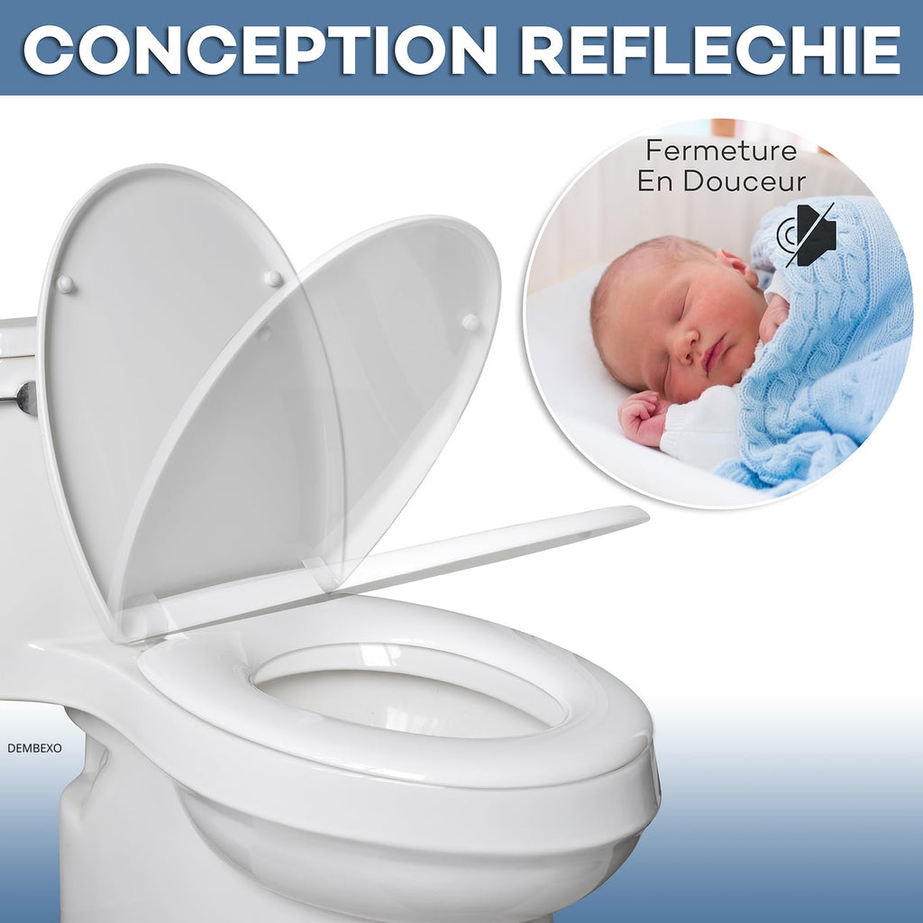 Soft Close Toilet Seat with Quick Release - One-Click Removal, Non-Slip System + 10 Hygiene Covers