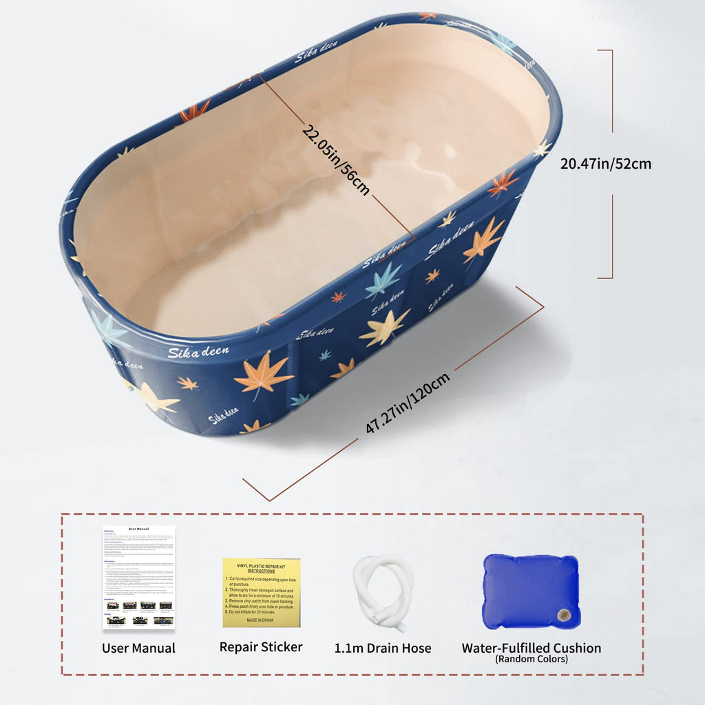 Portable Foldable Bathtub for Adults - Freestanding Soaking Tub 47" - Outdoor & Indoor SPA with Drain Hose