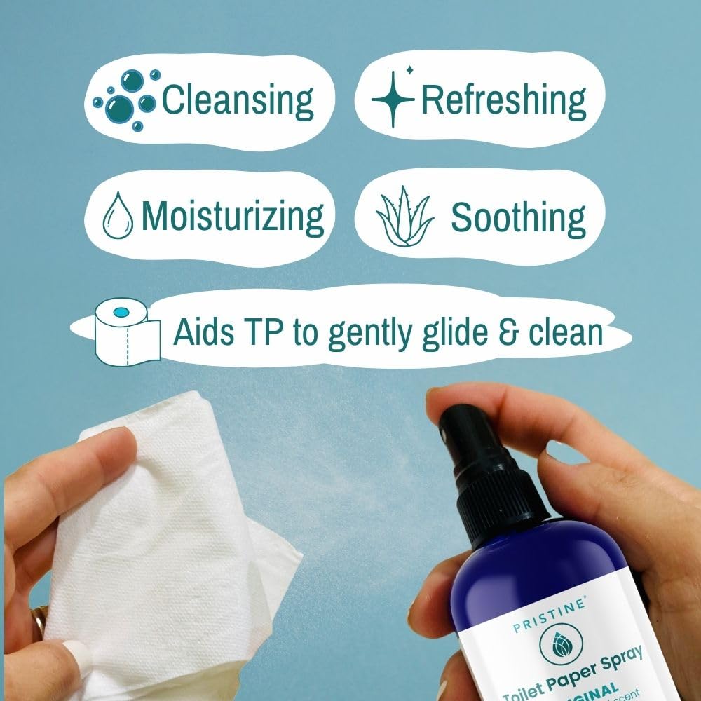 PRISTINE Toilet Paper Spray - Flushable Wipe Alternative, Bidet Spray for Bathroom, Portable Cleansing Solution