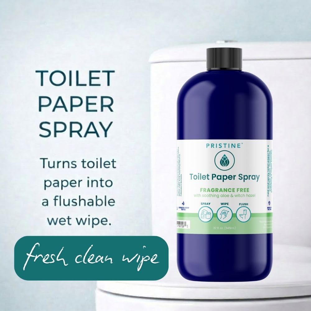 PRISTINE Toilet Paper Spray - Flushable Wipe Alternative, Bidet Spray for Bathroom, Portable Cleansing Solution