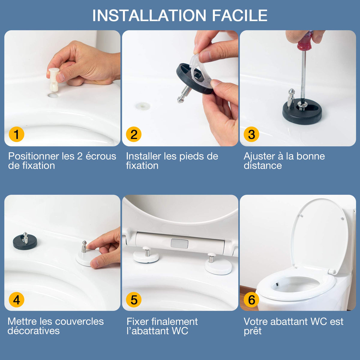 Soft Close Toilet Seat with Quick Release - One-Click Removal, Non-Slip System + 10 Hygiene Covers