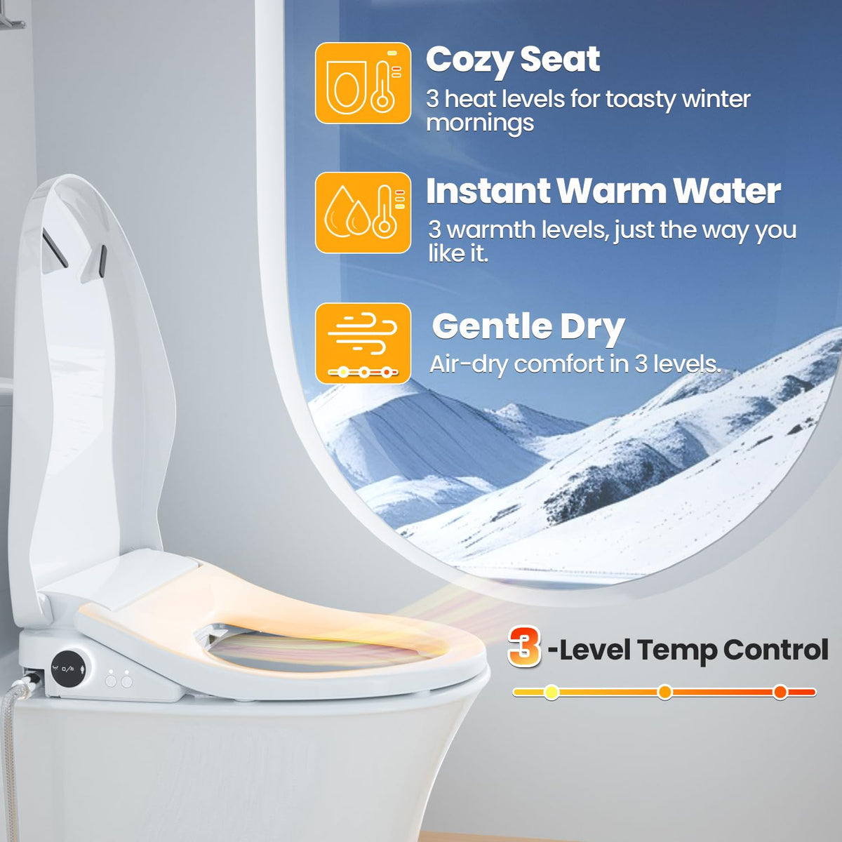 Tadashi Smart Bidet Toilet Seat Elongated - Instant Warm Water, Heated Seat, Dryer, Remote & Knob Control, Soft Close