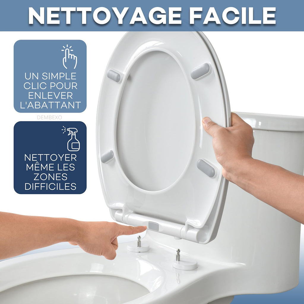 Soft Close Toilet Seat with Quick Release - One-Click Removal, Non-Slip System + 10 Hygiene Covers