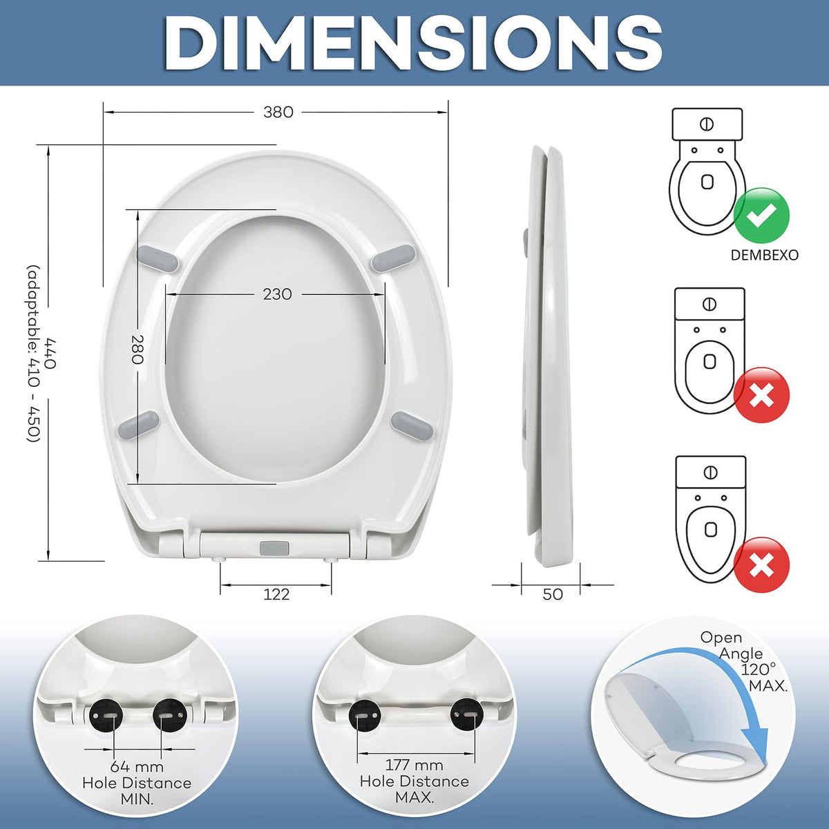 Soft Close Toilet Seat with Quick Release - One-Click Removal, Non-Slip System + 10 Hygiene Covers