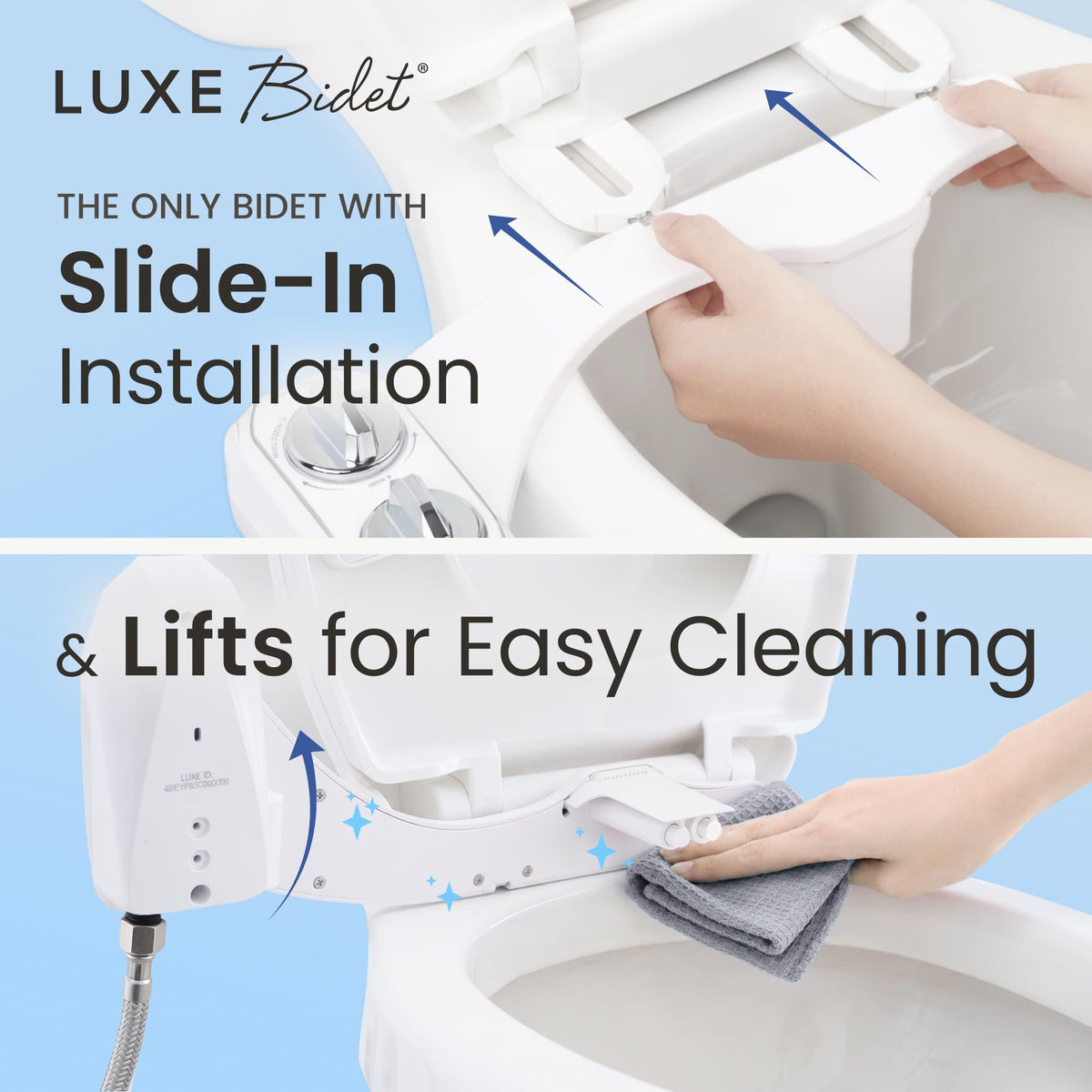 Luxe Bidet NEO 185 Plus - EZ-Lift Dual Nozzle Bidet Attachment with 360° Self-Cleaning, Chrome/Gold/Rose Gold Options