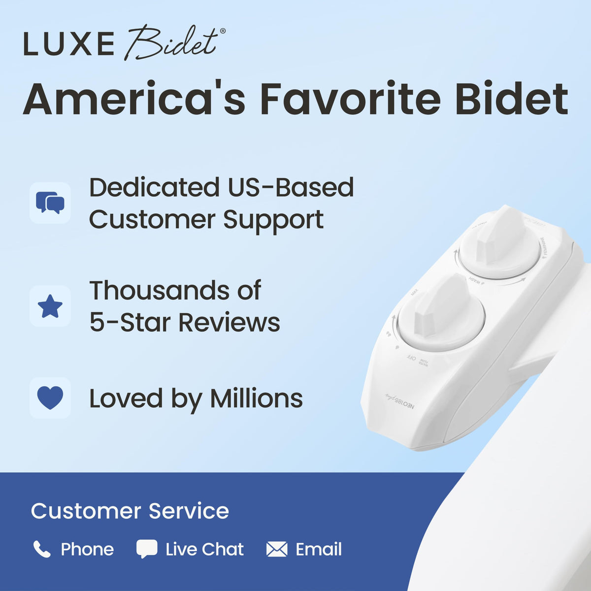 Luxe Bidet NEO 185 Plus - EZ-Lift Dual Nozzle Bidet Attachment with 360° Self-Cleaning, Chrome/Gold/Rose Gold Options