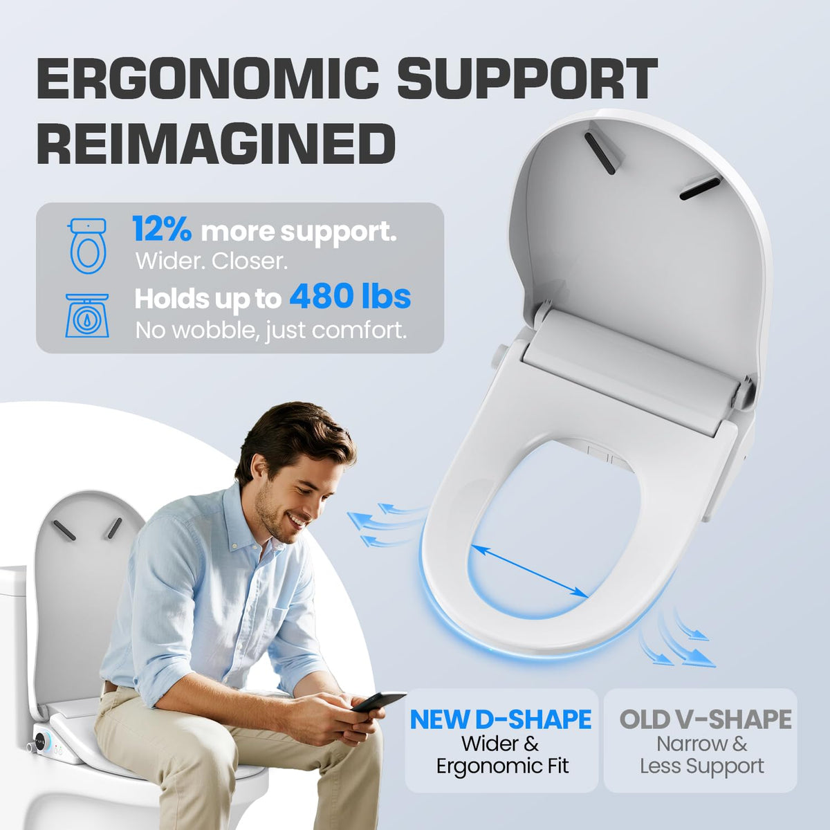 Tadashi Smart Bidet Toilet Seat Elongated - Instant Warm Water, Heated Seat, Dryer, Remote & Knob Control, Soft Close