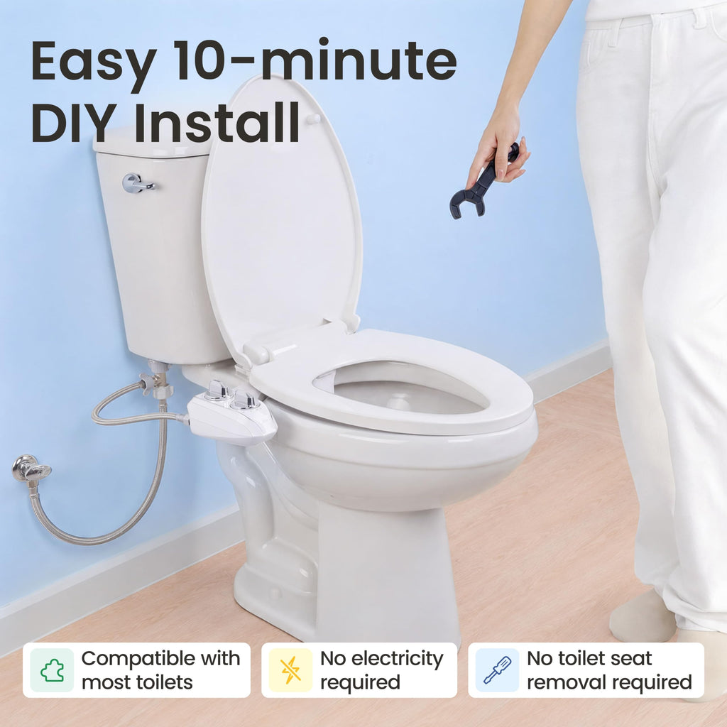 Luxe Bidet NEO 185 Plus - EZ-Lift Dual Nozzle Bidet Attachment with 360° Self-Cleaning, Chrome/Gold/Rose Gold Options