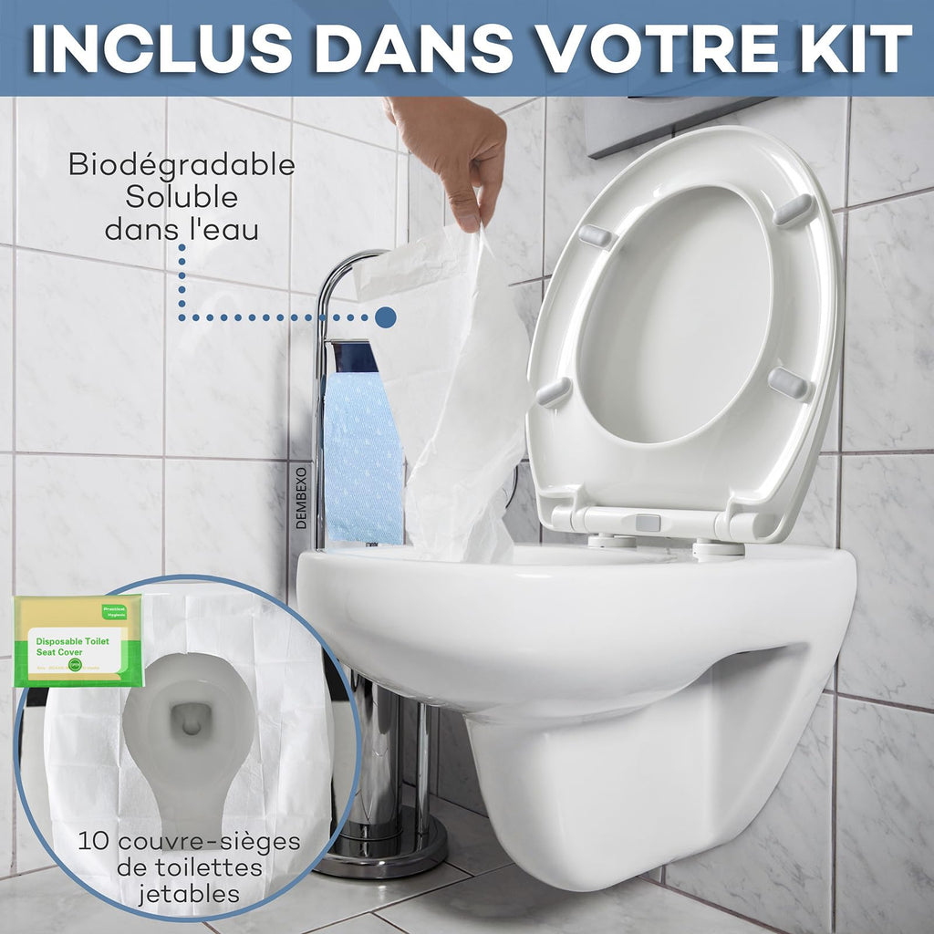 Soft Close Toilet Seat with Quick Release - One-Click Removal, Non-Slip System + 10 Hygiene Covers