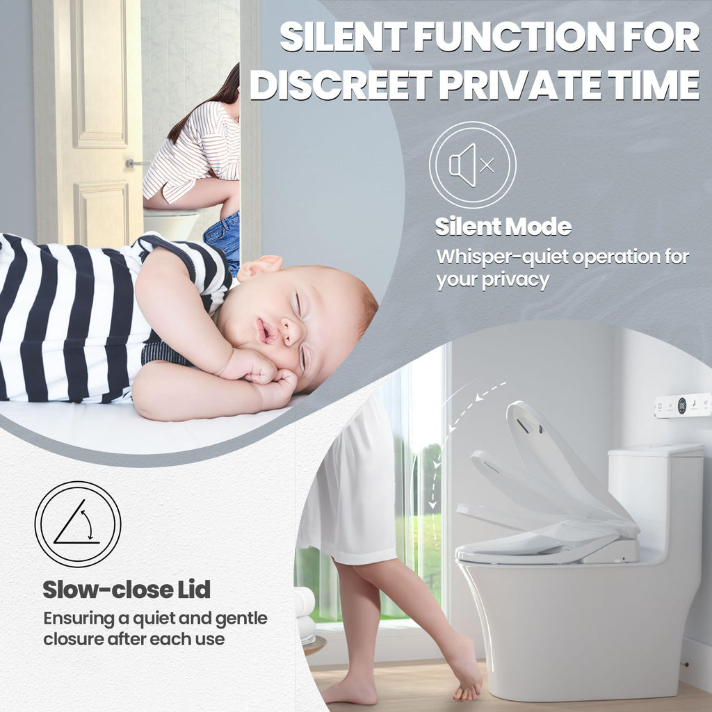 Tadashi Smart Bidet Toilet Seat Elongated - Instant Warm Water, Heated Seat, Dryer, Remote & Knob Control, Soft Close