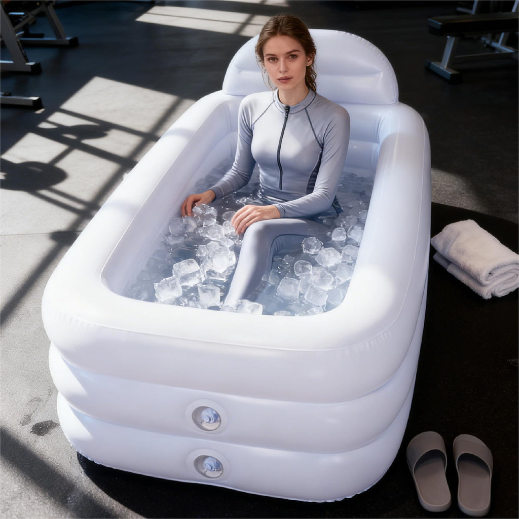 HIWENA Inflatable Portable Bathtub - Adult-Size Freestanding Soaking Tub with Large Backrest, White PVC Spa Bath