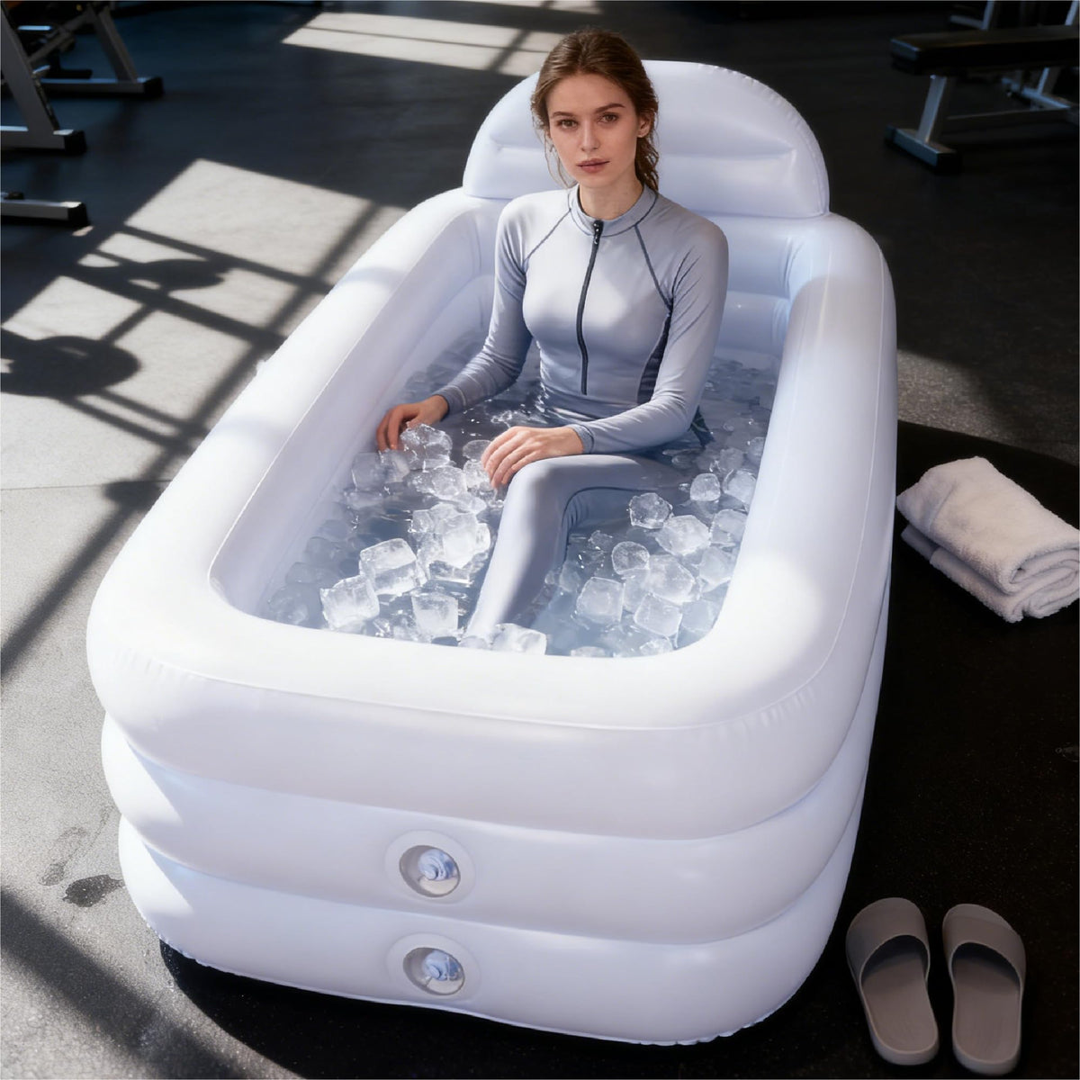 HIWENA Inflatable Portable Bathtub - Adult-Size Freestanding Soaking Tub with Large Backrest, White PVC Spa Bath