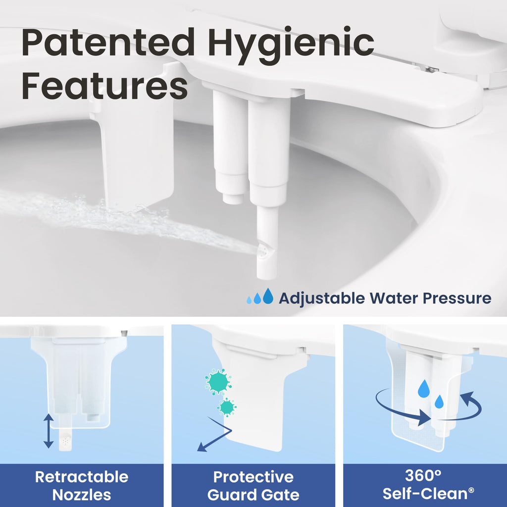 Luxe Bidet NEO 185 Plus - EZ-Lift Dual Nozzle Bidet Attachment with 360° Self-Cleaning, Chrome/Gold/Rose Gold Options