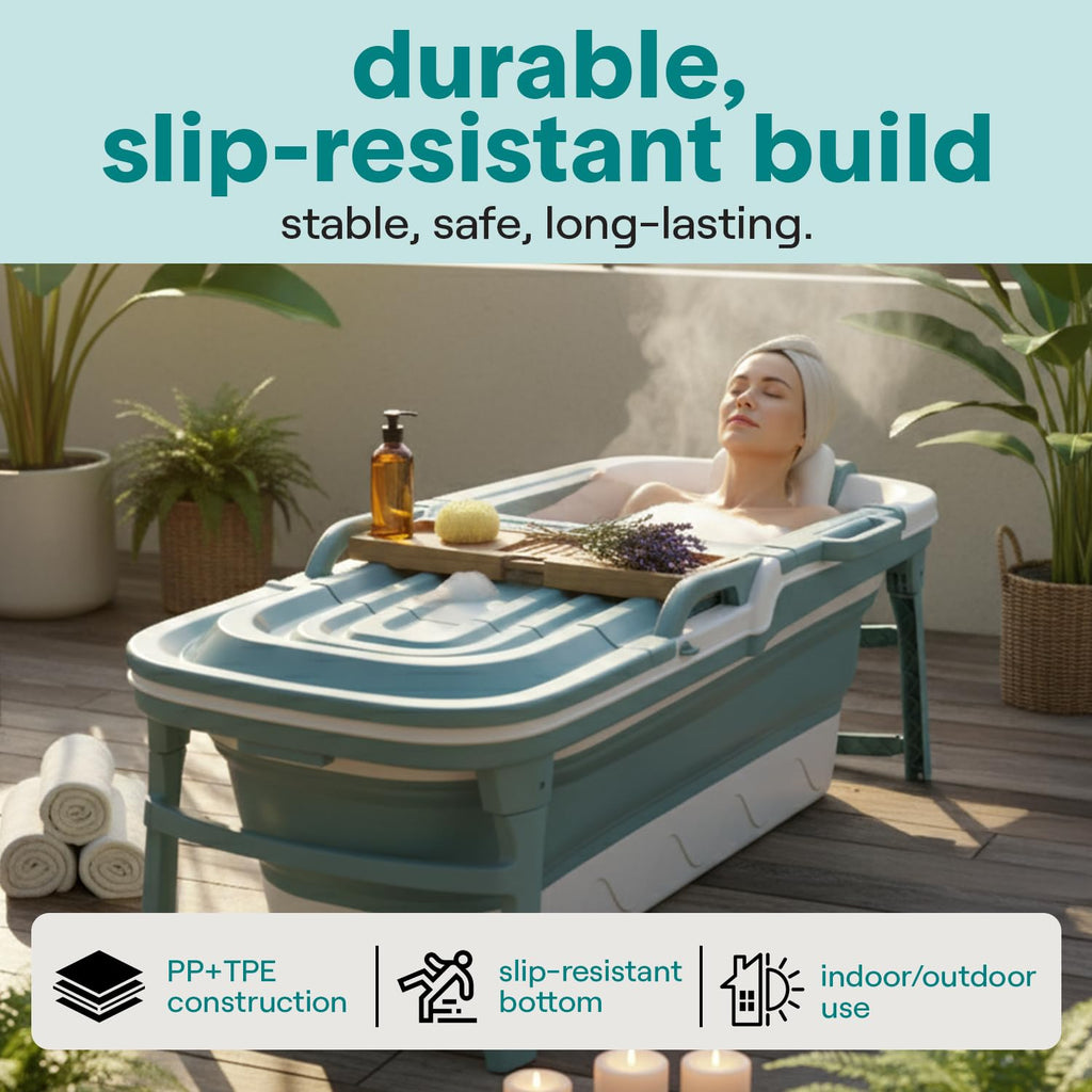 SereneLife Foldable Portable Bathtub for Adults 1.5m – Freestanding Tub for Hot Spa, Ice Bath & Cold Plunge