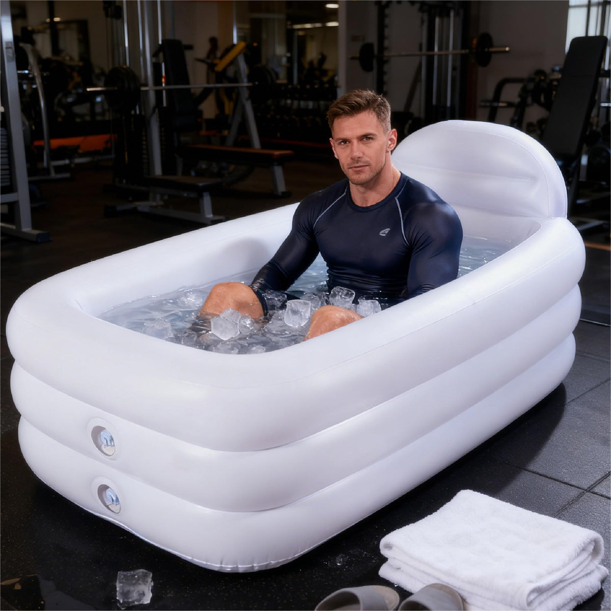 HIWENA Inflatable Portable Bathtub - Adult-Size Freestanding Soaking Tub with Large Backrest, White PVC Spa Bath