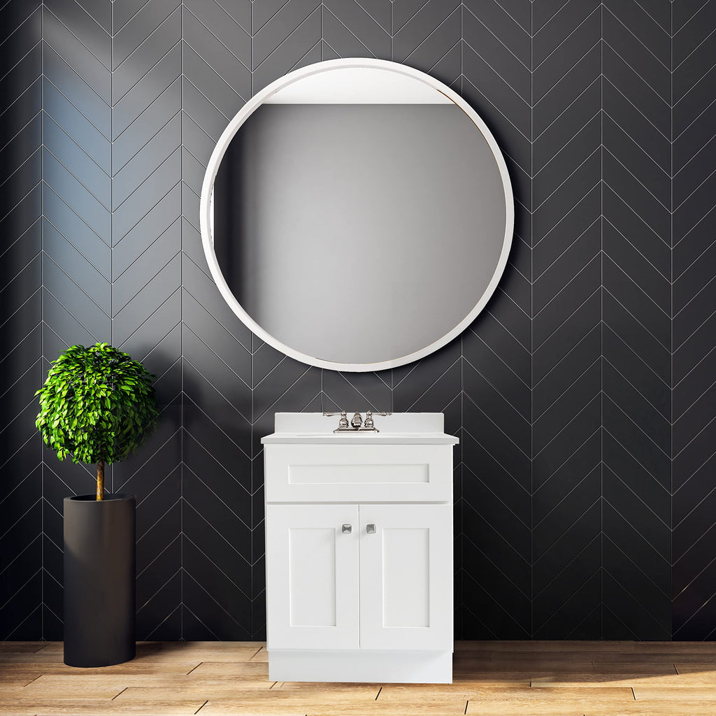 Design House Brookings 24" White Bathroom Vanity Cabinet - Freestanding Solid Wood Sink Base with Soft-Close Doors