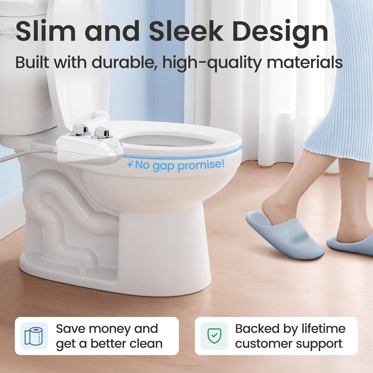 Luxe Bidet NEO 185 Plus - EZ-Lift Dual Nozzle Bidet Attachment with 360° Self-Cleaning, Chrome/Gold/Rose Gold Options